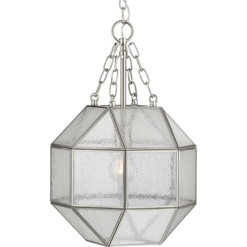 Progress Mauldin Collection One Light in Brushed Nickel Clear Seeded Glass Global Pendant Light Model: P500221-009