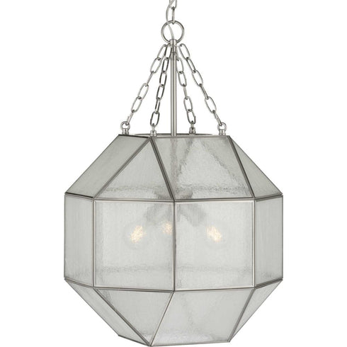 Progress Mauldin Collection Three Light in Brushed Nickel Clear Seeded Glass Global Pendant Light Model: P500222-009