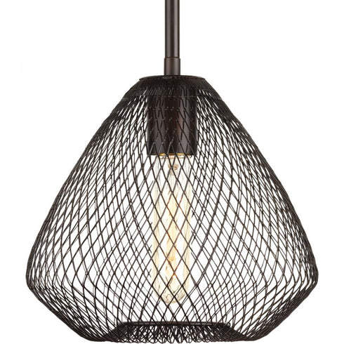Progress Mesh P5337 20 1 100 Watt MED MINI PENDANT in Antique Bronze Finish Model: P5337-20