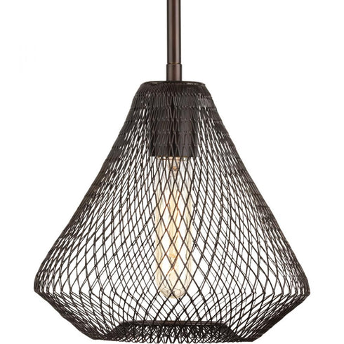 Progress Mesh P5338 20 1 100 Watt MED MINI PENDANT in Antique Bronze Finish Model: P5338-20