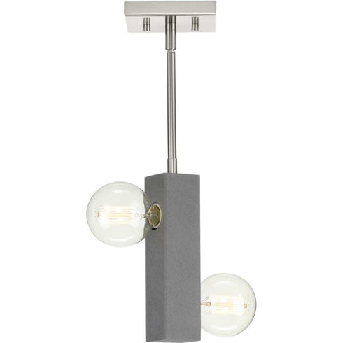 Progress Mill Beam Collection Two Light Brushed Nicke Faux Concrete Industrial Style Convertible Mini Pendan in Brushed Nickel Finish Model: P500328-009