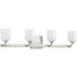 Progress Moore Collection Four Light in Brushed Nickel White Opal Glass Luxe Bath Vanity Light Model: P300283-009