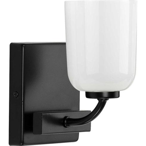Progress Moore Collection One Light in Brushed Nickel White Opal Glass Luxe Bath Vanity Light Model: P300280-009