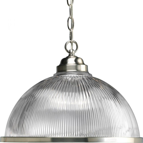 Progress Prismatic Glass Collection One Light in Brushed Nickel Clear Prismatic Glass Traditional Pendant Light Model: P5103-09