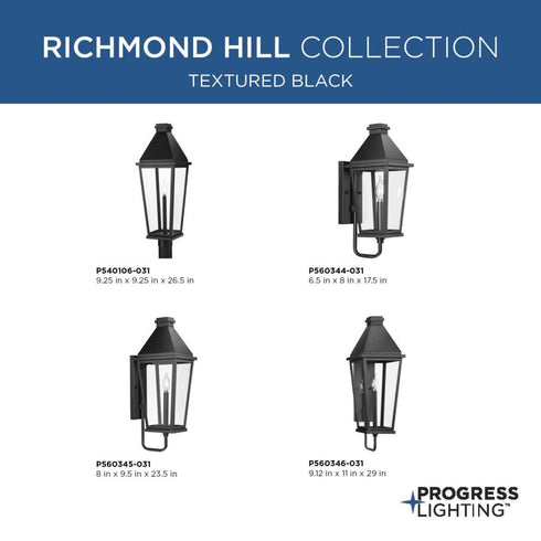 Progress Richmond Hill P560344 031 1 Light WALL LANTERN in Textured Black Finish Model: P560344-031