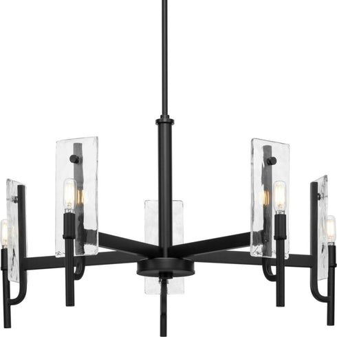 Progress Rivera Collection 5 Light in Matte Black Luxe Industrial Chandelier Model: P400363-31M