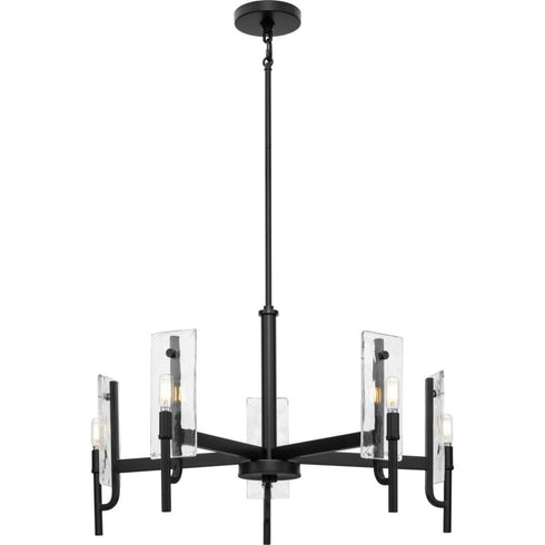 Progress Rivera Collection 5 Light in Matte Black Luxe Industrial Chandelier Model: P400363-31M