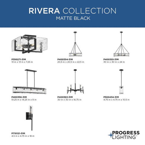 Progress Rivera Collection Four Light in Matte Black Luxe Industrial Chandelier Model: P400354-31M