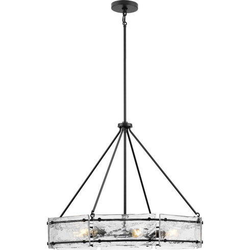 Progress Rivera Collection Six Light in Matte Black Luxe Industrial Chandelier Model: P400355-31M