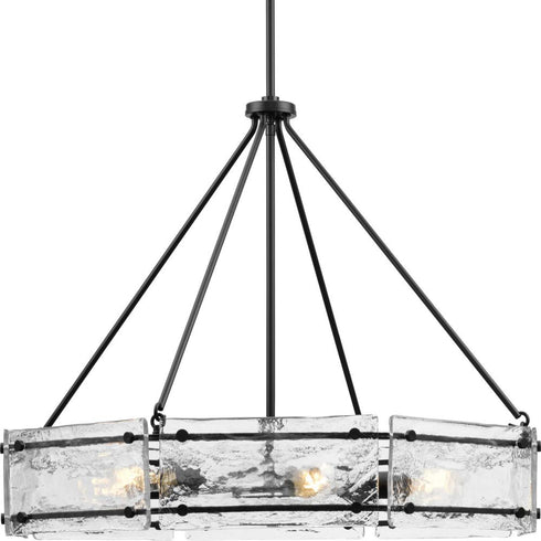 Progress Rivera Collection Six Light in Matte Black Luxe Industrial Chandelier Model: P400355-31M