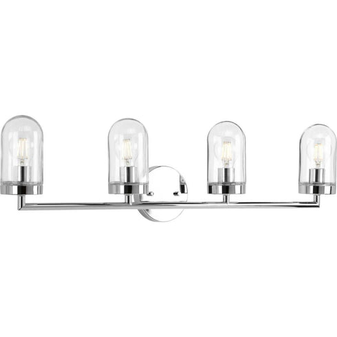 Progress Signal Collection Four Light in Polished Chrome Clear Glass Coastal Bath Vanity Light Model: P300177-015