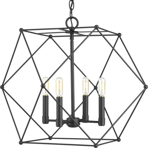 Progress Spatial P500083 031 4 60 Watt CAND PENDANT in Matte Black Finish Model: P500083-031