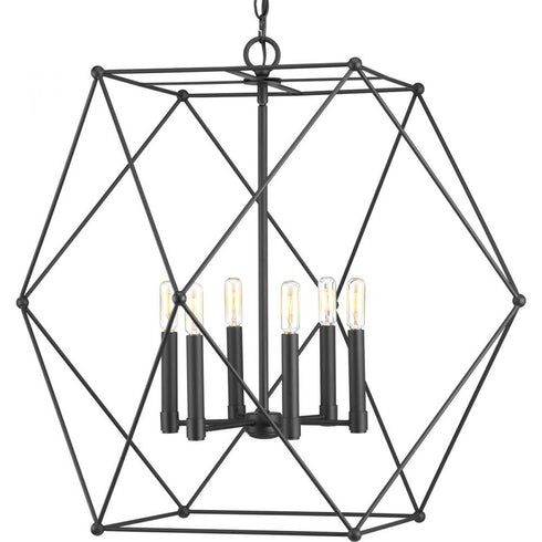 Progress Spatial P500084 031 4 60 Watt CAND PENDANT in Matte Black Finish Model: P500084-031
