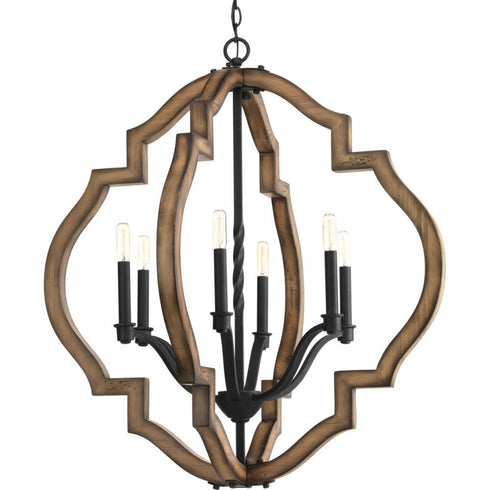 Progress Spicewood P4767 71 6 60 Watt CAND CHANDELIER in Gilded Iron Finish Model: P4767-71