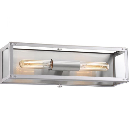 Progress Union Square Collection Two Light in Stainless Steel Clear Glass Coastal Bath Vanity Light Model: P300135-135