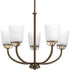 Progress West Village Collection Five Light in Brushed Nickel Etched Double Prismatic Glass Farmhouse Chandelier Model: P400009-009