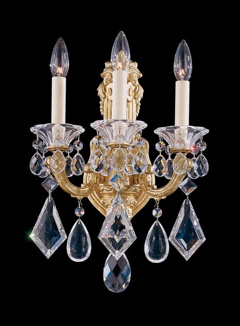 Schonbek La Scala 3 Light 120V Wall Sconce in Heirloom Gold with Radiance Crystal Model: 5071-22R