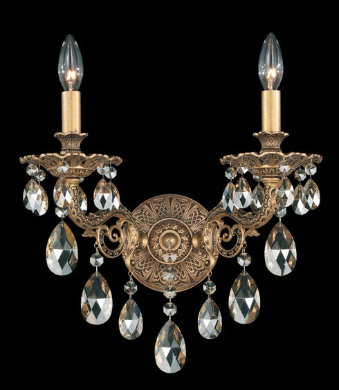 Schonbek Milano 2 Light 120V Wall Sconce in Heirloom Gold with Radiance Crystal Model: 5642-22R
