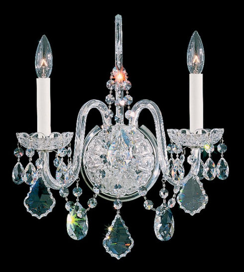 Schonbek Olde World 2 Light 120V Wall Sconce in Polished Silver with Radiance Crystal Model: 6807-40R