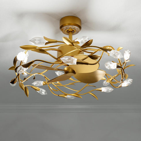 Schonbek Secret Garden Smart Fandelier 32IN LED 3500K 120V Fandelier in Black with Optic Haze Quartz Model: S2432-51OH