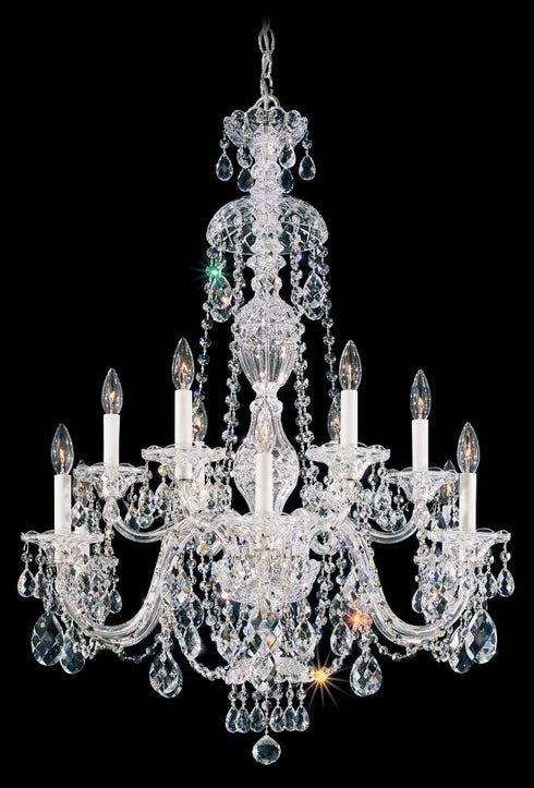 Schonbek Sterling 12 Light 120V Chandelier in Polished Silver with Heritage Handcut Crystal Model: 2997-40R