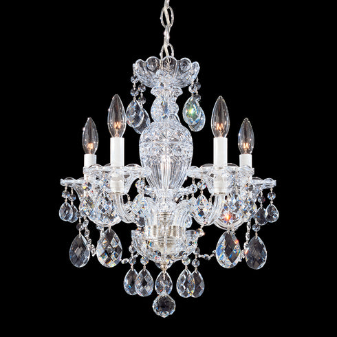Schonbek Sterling 5 Light 120V Chandelier in Polished Silver with Heritage Handcut Crystal Model: 2999-40R