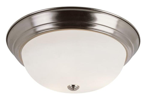Trans Globe Bowers 2 Light FLUSH MED WHITE FROST GLAS in Brushed Nickel Finish Model: 13718 BN