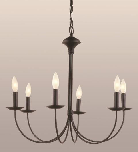 Trans Globe Candle 6 Light CHANDELIER J ARM BLACK F Model: 9016 BK