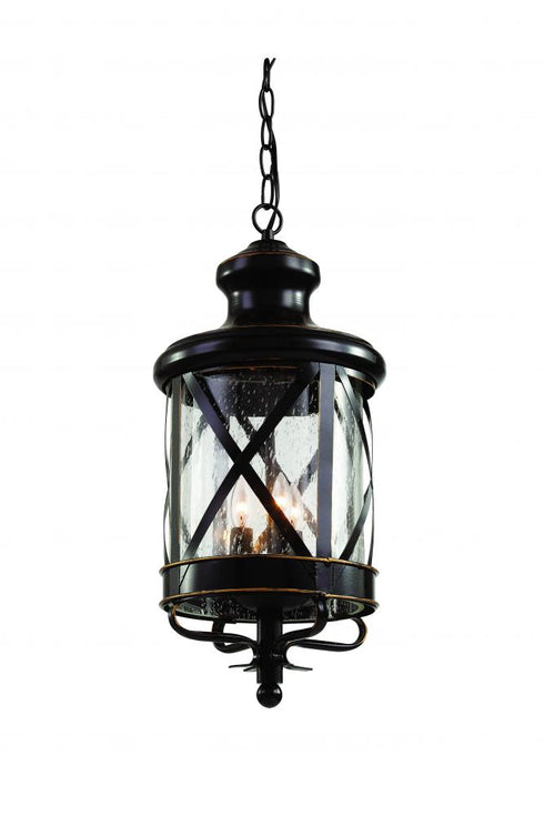Trans Globe Chandler 3 Light Embellished Metal and Glass Outdoor Hanging Pendant in Rubbed Oil Bronze Finish Model: 5124 ROB