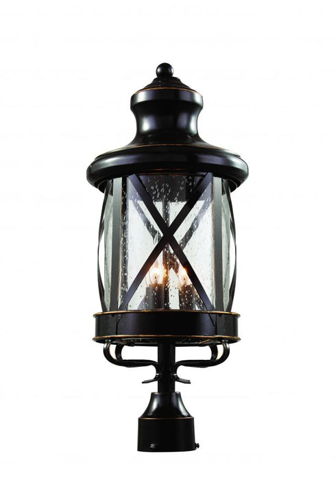 Trans Globe Chandler 4 Light Embellished Metal and Glass Post Mount Lantern Head in Rubbed Oil Bronze Finish Model: 5125 ROB
