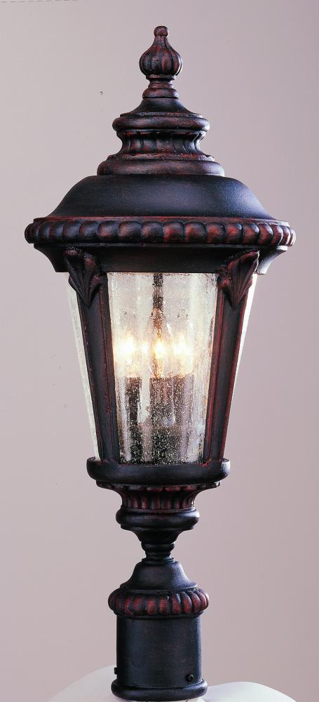 Trans Globe Commons 3 Light Metal and Seeded Glass Post Mount Lantern Head in Black Finish Model: 5047 BK