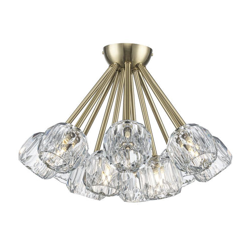 Trans Globe Crystal Court 12 Light Semi Flush Mount in Antique Gold Finish Model: 11738 AG