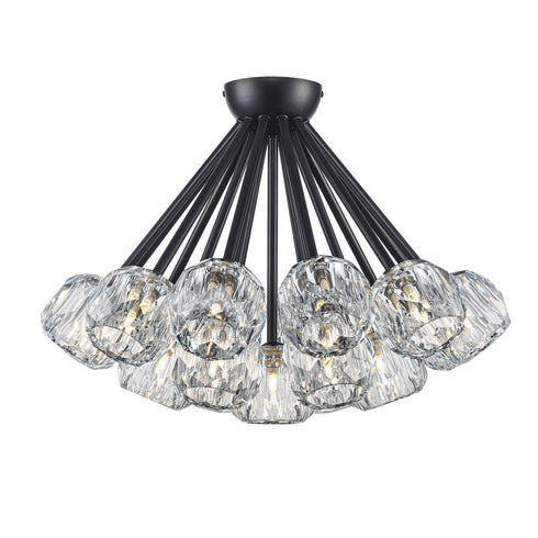 Trans Globe Crystal Court 19 Light Semi Flush Mount in Antique Gold Finish Model: 11739 AG