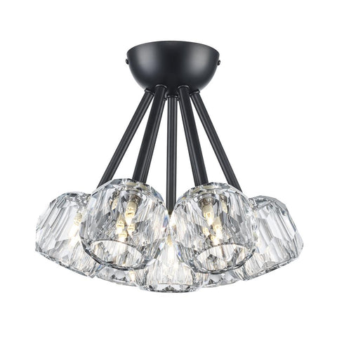 Trans Globe Crystal Court 7 Light Semi Flush Mount in Antique Gold Finish Model: 11737 AG