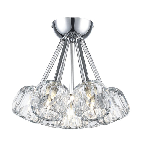 Trans Globe Crystal Court 7 Light Semi Flush Mount in Antique Gold Finish Model: 11737 AG
