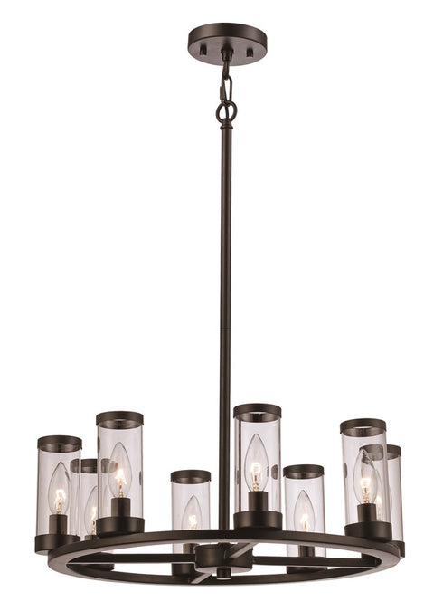 Trans Globe Fillmore 8 Light Clear Glass Shaded Wagon Wheel Chandelier in Black Finish Model: 71717 BK
