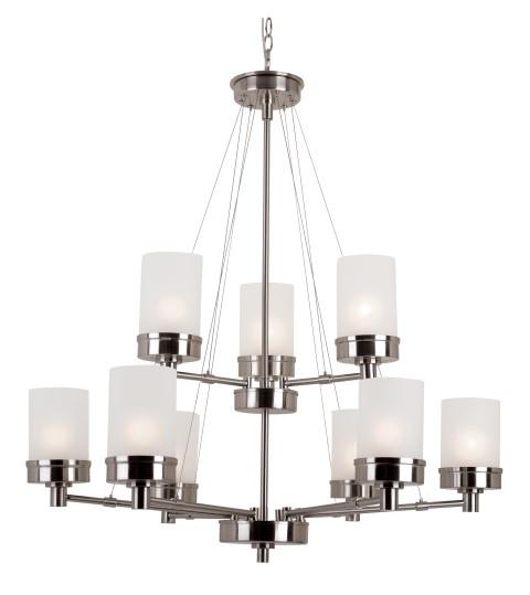 Trans Globe Fusion Collection 9 Light Shaded 2 Tier Chandelier with Chain Brushed Nickel Finish Model: 70339 BN