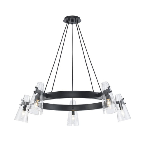 Trans Globe LuminaGlow 5 Light Dimmable Wagon Wheel Dining Chandelier in Black Finish Model: 11675 BK
