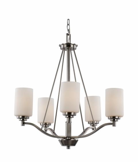 Trans Globe Mod Pod 5 Light Single Tier Glass Shaded Chandelier in Brushed Nickel Finish Model: 70525 BN