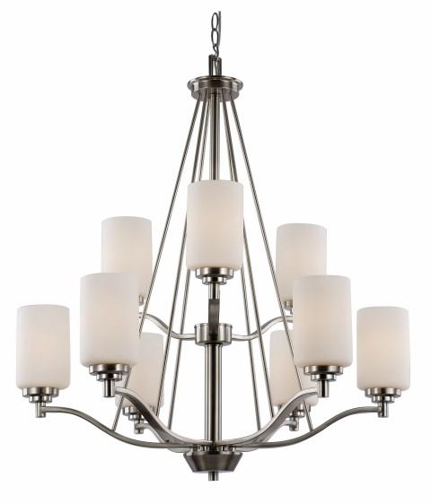 Trans Globe Mod Pod 9 Light Two Tier Glass Shaded Chandelier in Brushed Nickel Finish Model: 70529 BN
