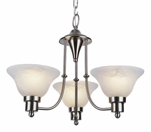 Trans Globe Perkins 3 Light 3 Shade Glass Bell Chandelier with Chain Brushed Nickel Finish Model: 6544 BN