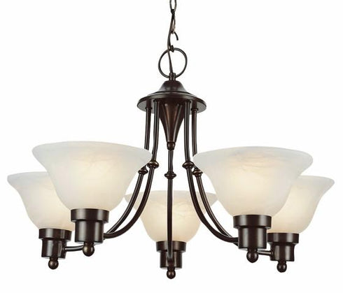 Trans Globe Perkins 5 Light 5 Shade Glass Bell Single Tier Chandelier with Chain Brushed Nickel Finish Model: 6545 BN