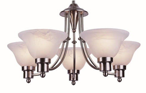 Trans Globe Perkins 5 Light 5 Shade Glass Bell Single Tier Chandelier with Chain Brushed Nickel Finish Model: 6545 BN