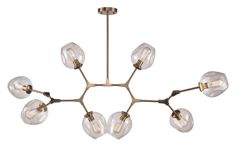 Trans Globe Quantum 8 Light PENDANT WEB CL GLS AG in Antique Gold Finish Model: PND-2093 AG