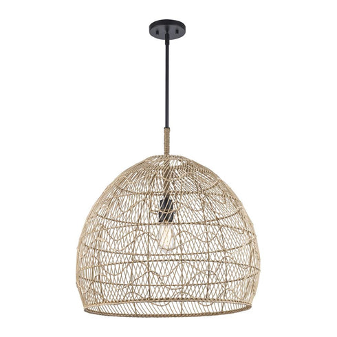 Trans Globe Reef 1 Light PENDANT RATTAN WAVE 23 Inch BK in Black Finish Model: PND-2249 BK