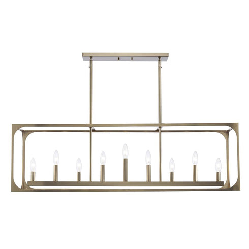 Trans Globe Ruby Ridge 9 Light Linear Pendant in Antique Gold Finish Model: 11719 AG
