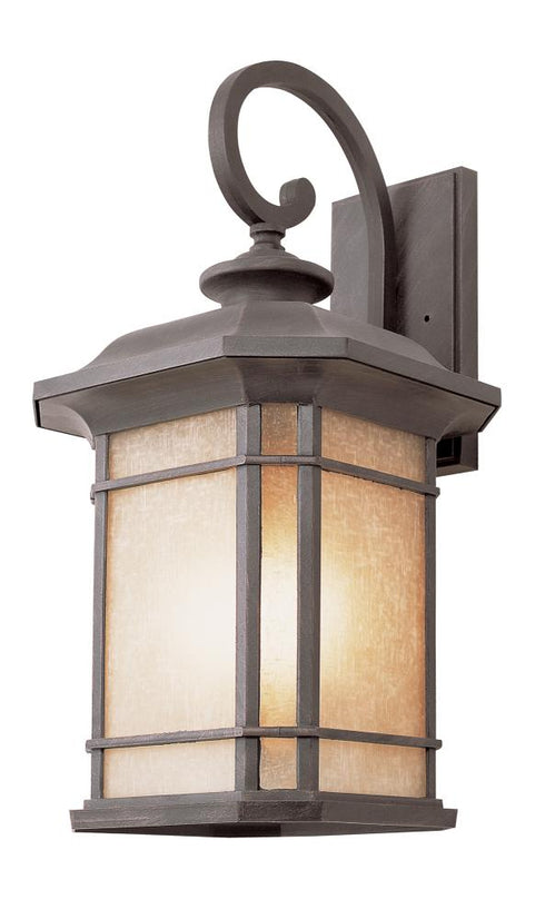Trans Globe San Miguel Collection Craftsman Style Armed Wall Lantern with Tea Stain Glass Windows in Black Finish Model: 5822 BK