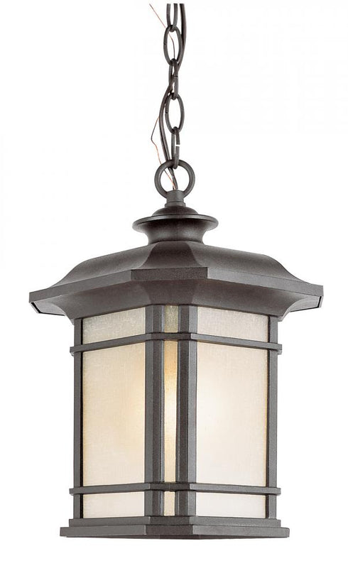 Trans Globe San Miguel Collection Craftsman Style Outdoor Hanging Pendant Lantern with Tea Stain Glass Windows in Black Finish Model: 5825 BK