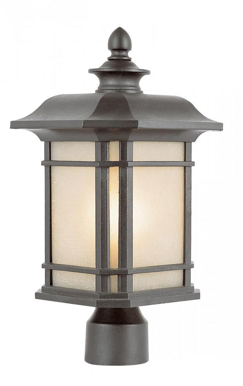 Trans Globe San Miguel Collection Craftsman Style Post Mount Lantern Head with Tea Stain Glass Windows in Black Finish Model: 5823 BK