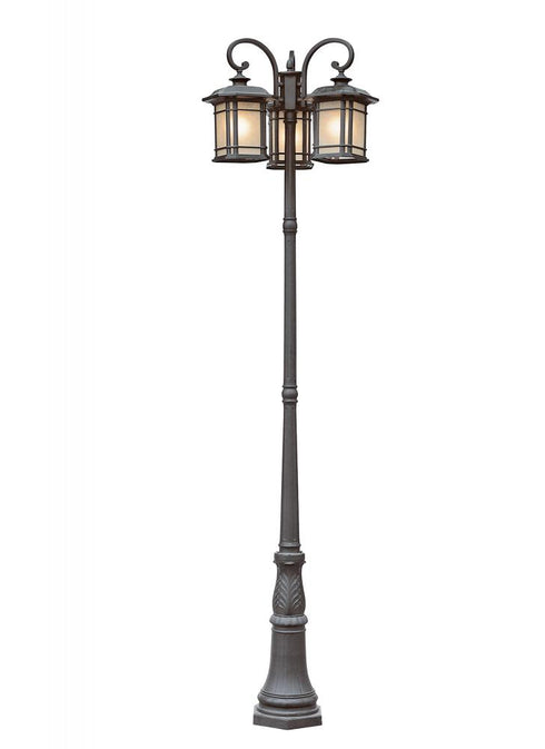 Trans Globe San Miguel Craftsman 99.5 In. Complete Lamp Post Set with Three Lantern Heads and Tea Stain Glass Wi in Black Finish Model: 5827 BK
